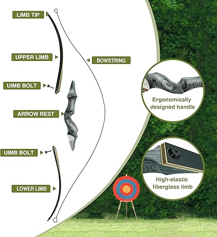 Black Hunter Takedown Longbow, GLURAK 60″ Right Handed & Left Handed Wooden Archery Bow Hunting Bow for Beginner Training Practice, 25-60lb 2 Black Hunter Takedown Longbow, GLURAK 60" Right Handed & Left Handed Wooden Archery Bow Hunting Bow for Beginner Training Practice, 25-60lb - Image 2